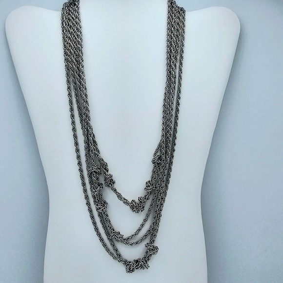 Amrita Singh Necklace Silvertone Twisted Knots Multi Strand Draping Layers 18" - Picture 2 of 11